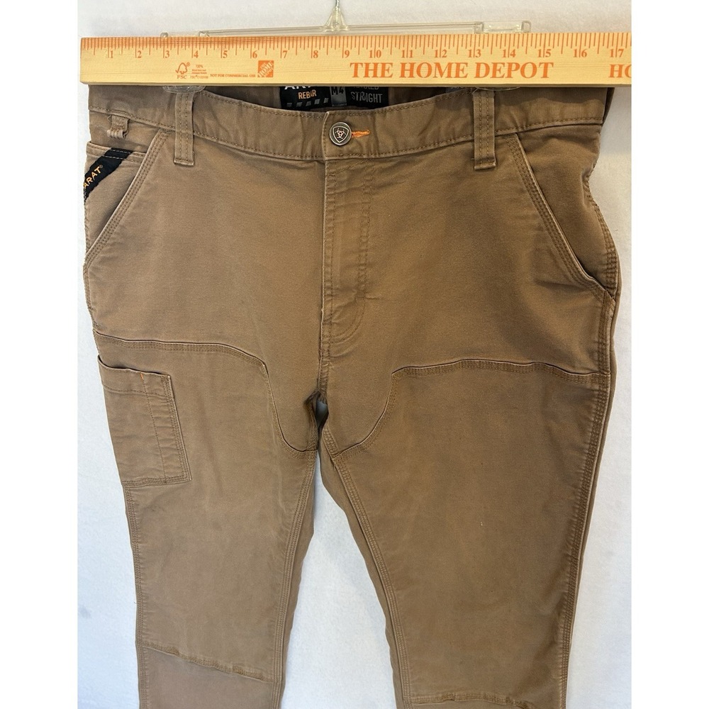 Ariat Rebar M4 Relaxed Men's 34x30‎ Field Khaki Double Knees Carpenter Canvas - Picture 4 of 14